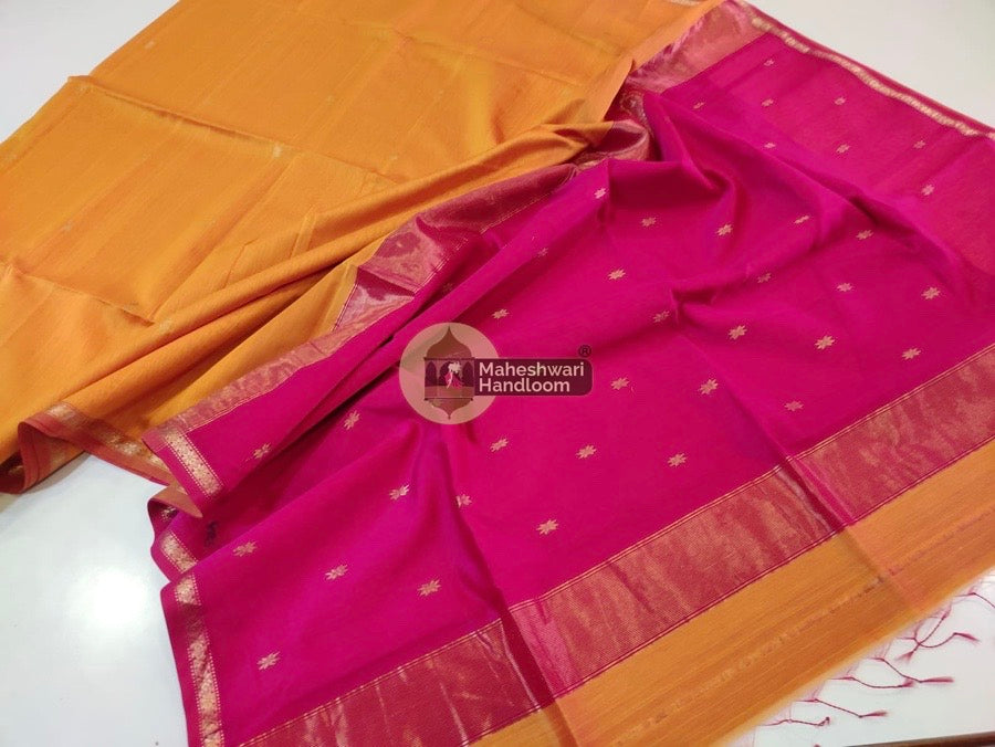 Maheshwari Yellow Zari Butti Saree 023