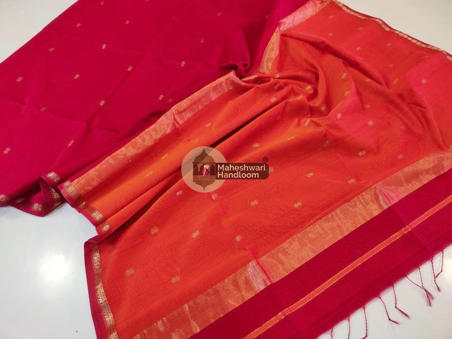 Maheshwari Red Zari Butti Saree 015