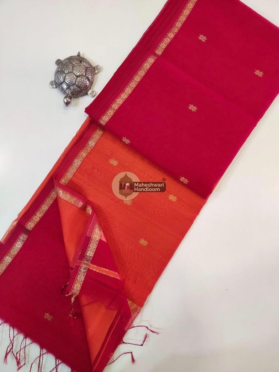 Maheshwari Red Zari Butti Saree 015