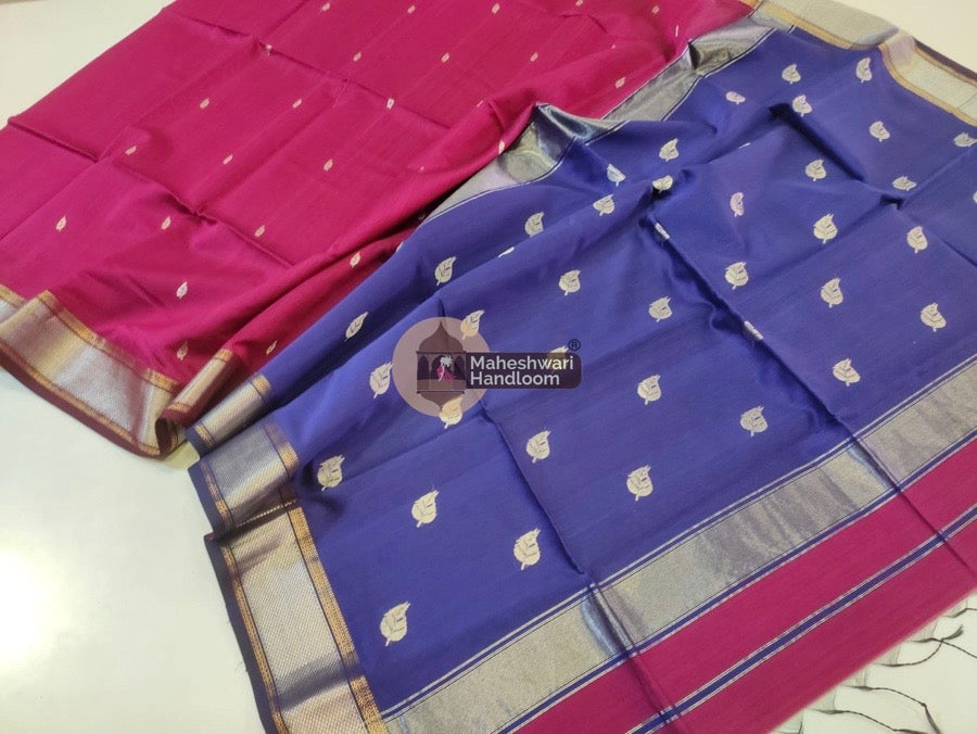 Exclusive Maheshwari Magenta Silver Butta-Butti Zari Border Saree 08