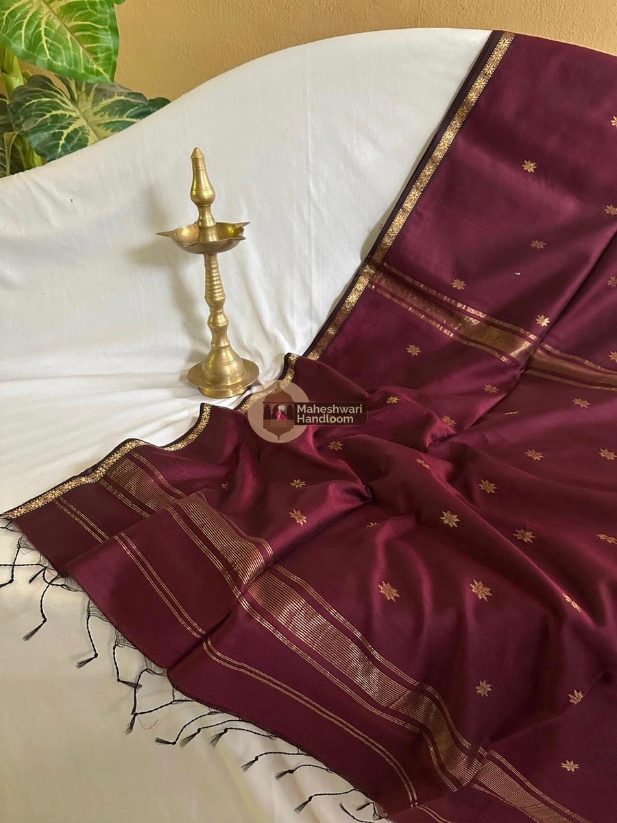 Maheshwari Wine Zari Butti Saree 06