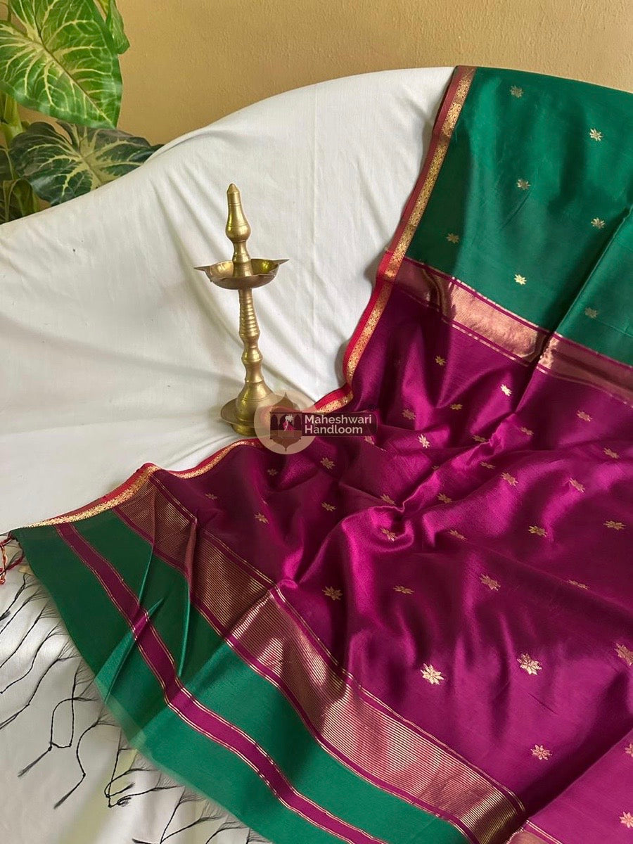 Maheshwari Green Zari Butti Saree 03