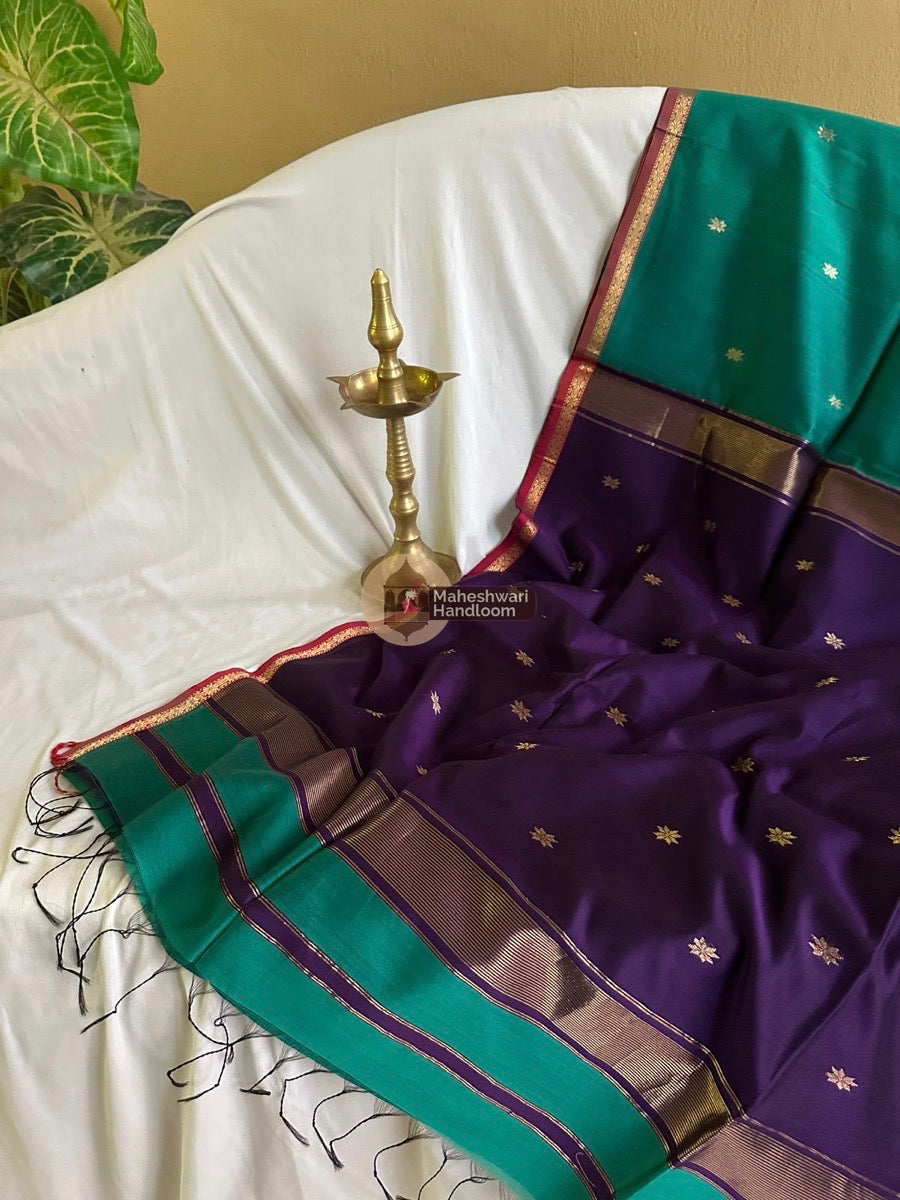 Maheshwari Rama Green Zari Butti Saree 021