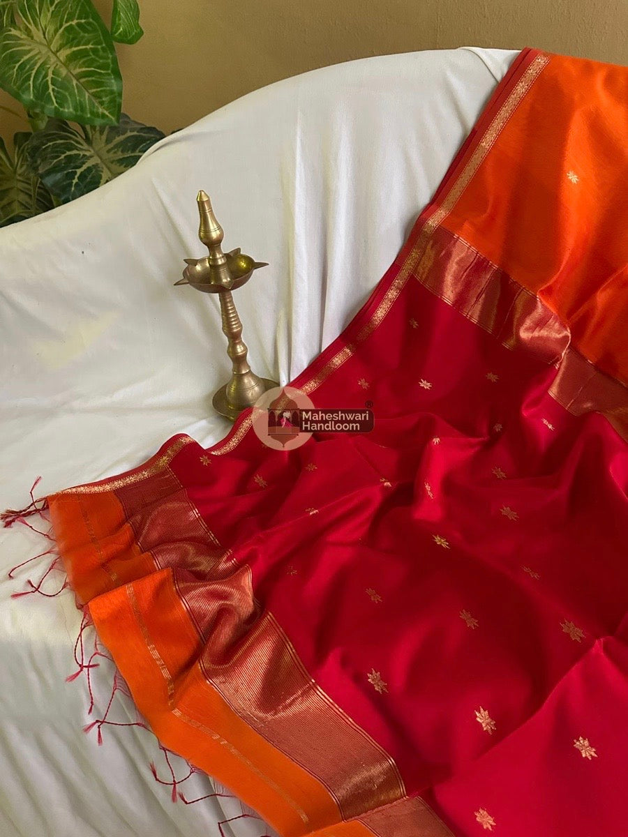 Maheshwari Orange Zari Butti Saree 022