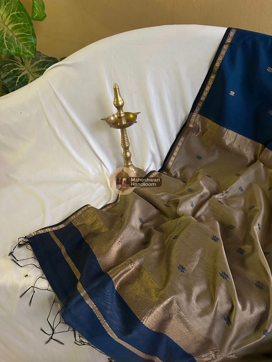 Maheshwari Deep Blue Zari Butti Saree 018