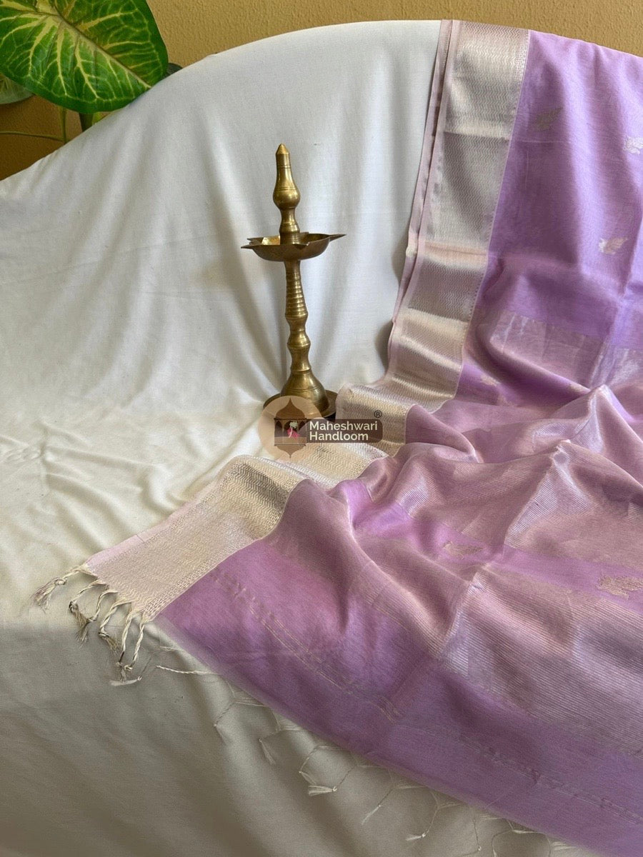 Maheshwari Light Lavender Silver Butti Saree 02