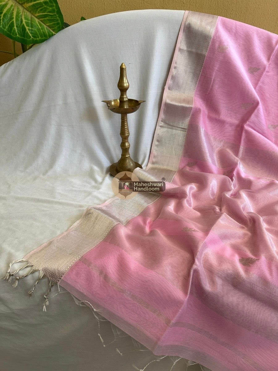 Maheshwari Baby Pink Silver Butti Saree 05