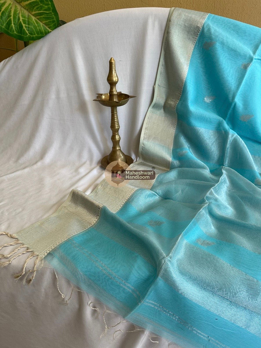 Maheshwari Sky Blue Silver Butti Saree 013