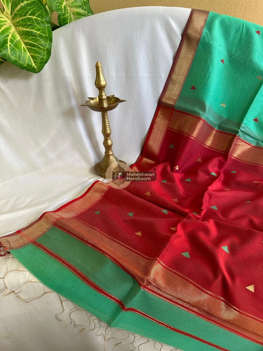 Maheshwari Aqua Green Zari Butti Saree 022