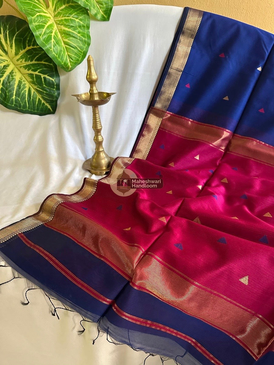 Maheshwari Blue Zari Butti Saree 016