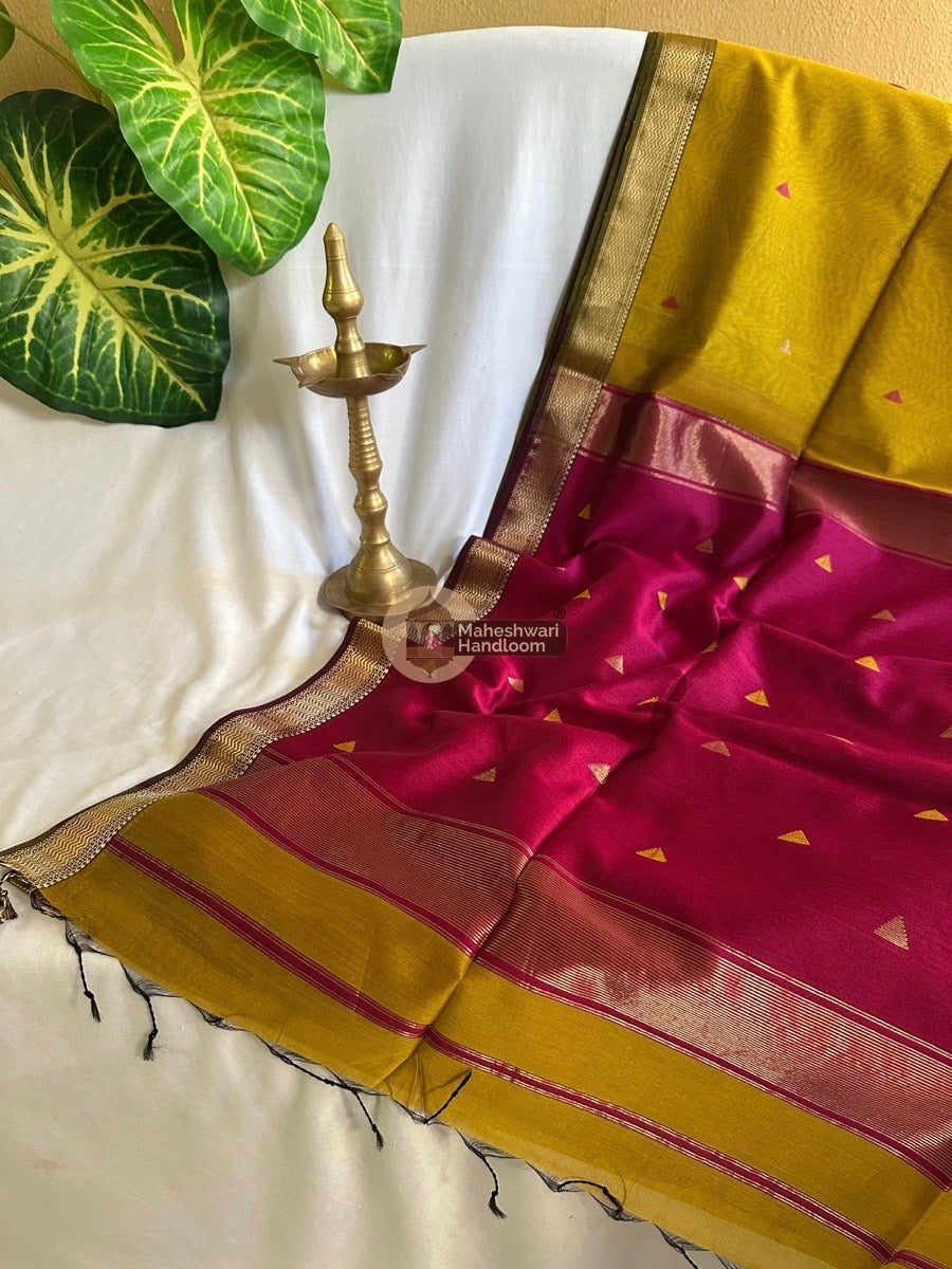 Maheshwari Mustard Yellow Zari Butti Saree 07