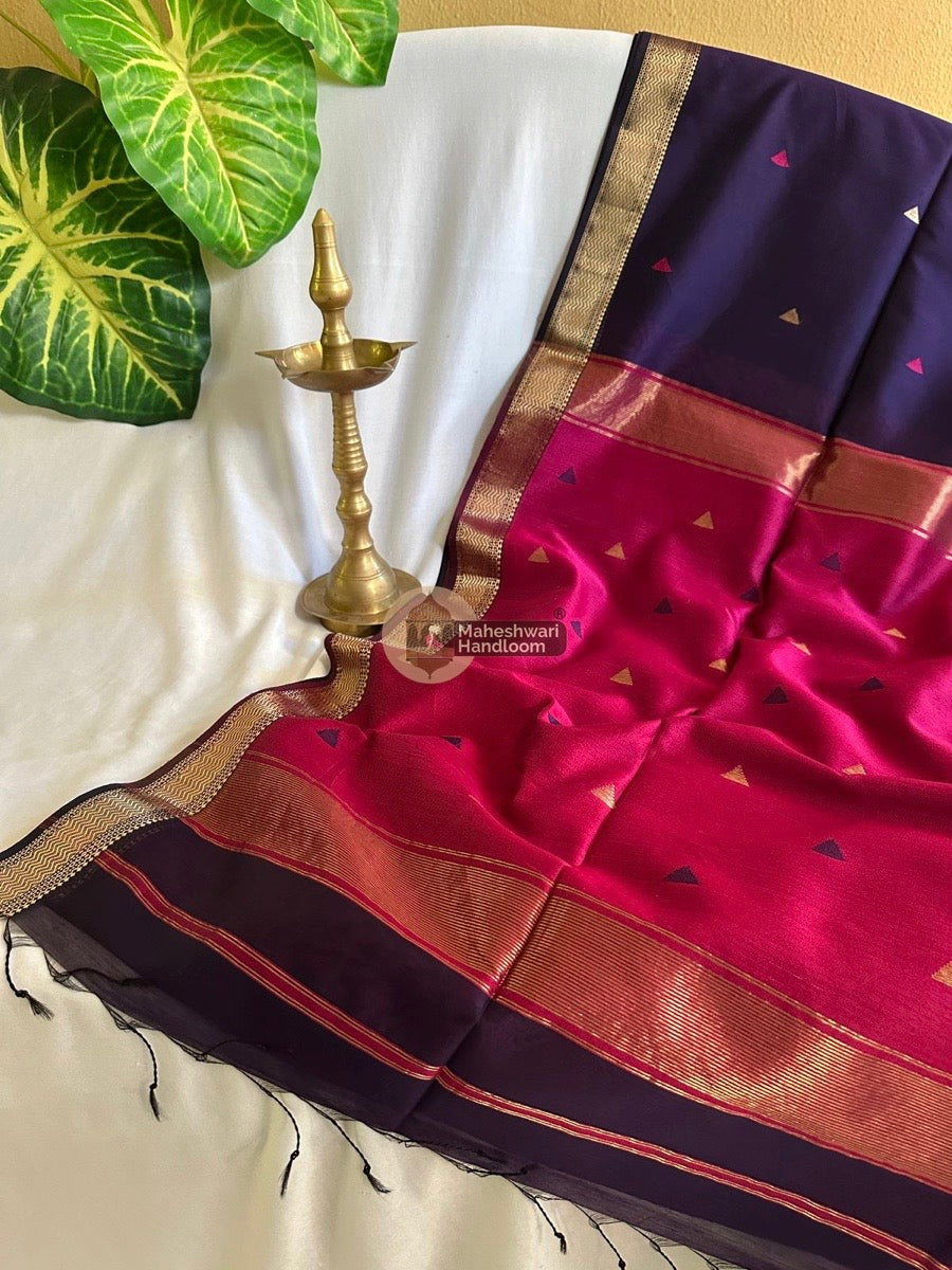 Maheshwari Purple Zari Butti Saree 01