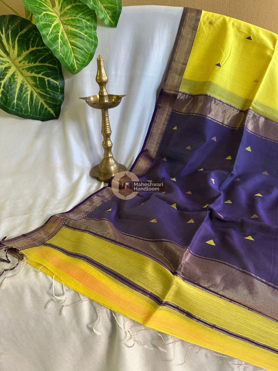 Maheshwari Lemon Yellow  Zari Butti Saree 09