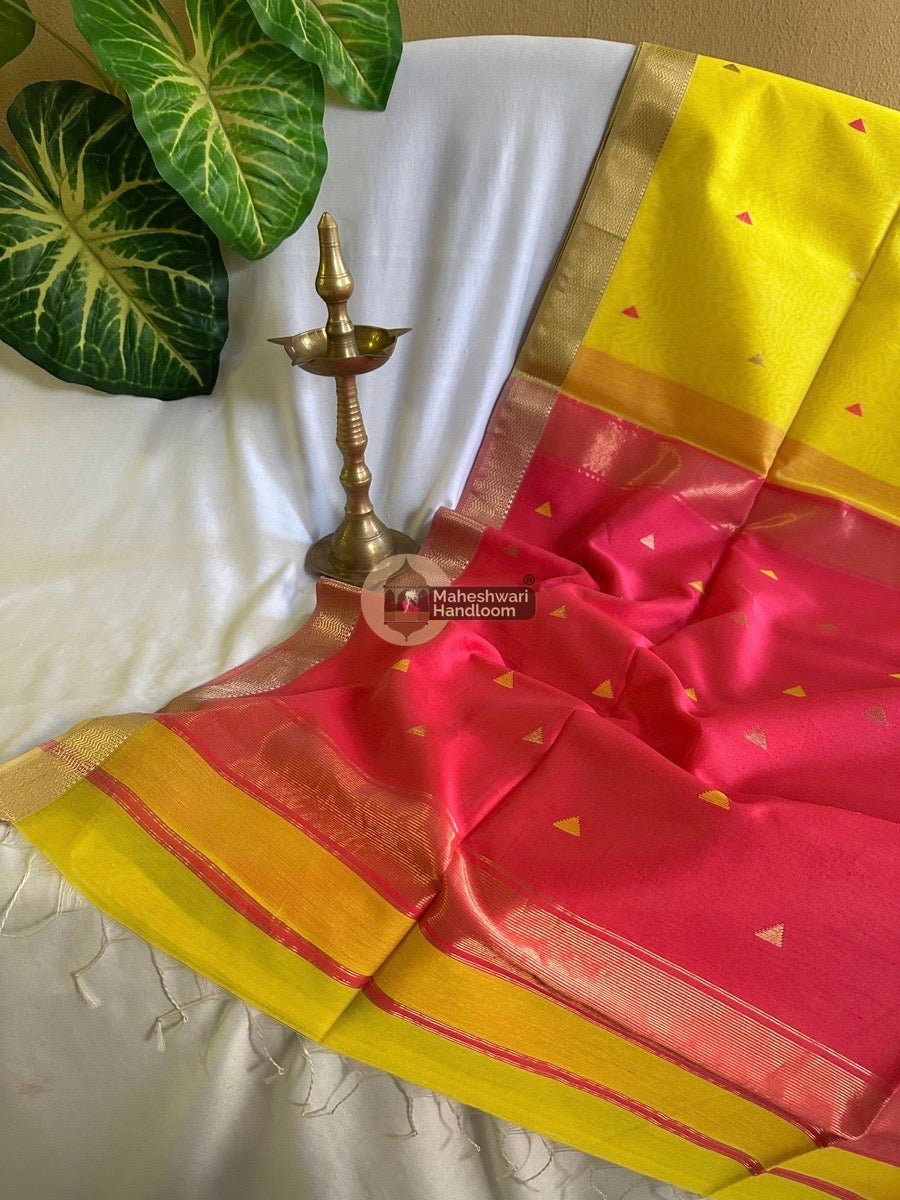 Maheshwari Yellow Zari Butti Saree 011