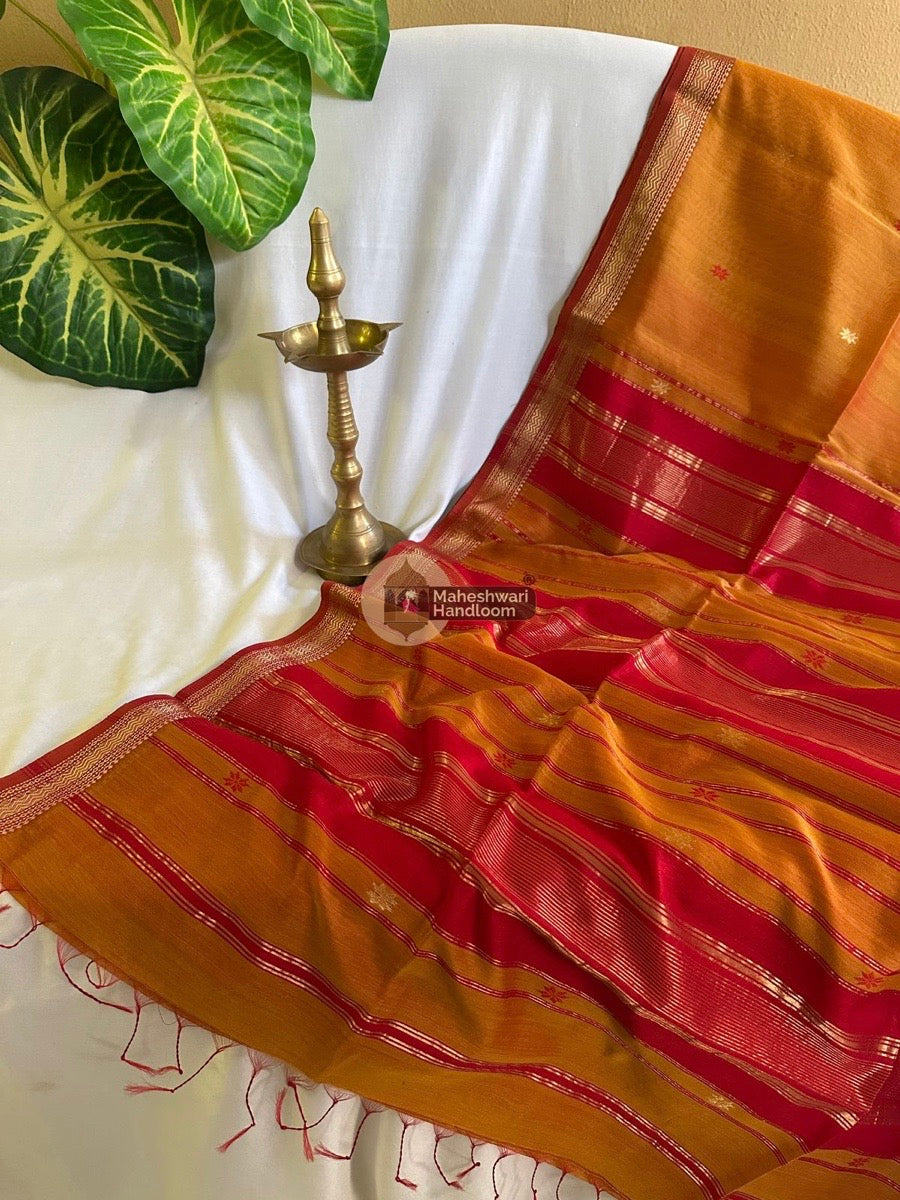 Maheshwari Rust Orange Zari Butti Saree 010