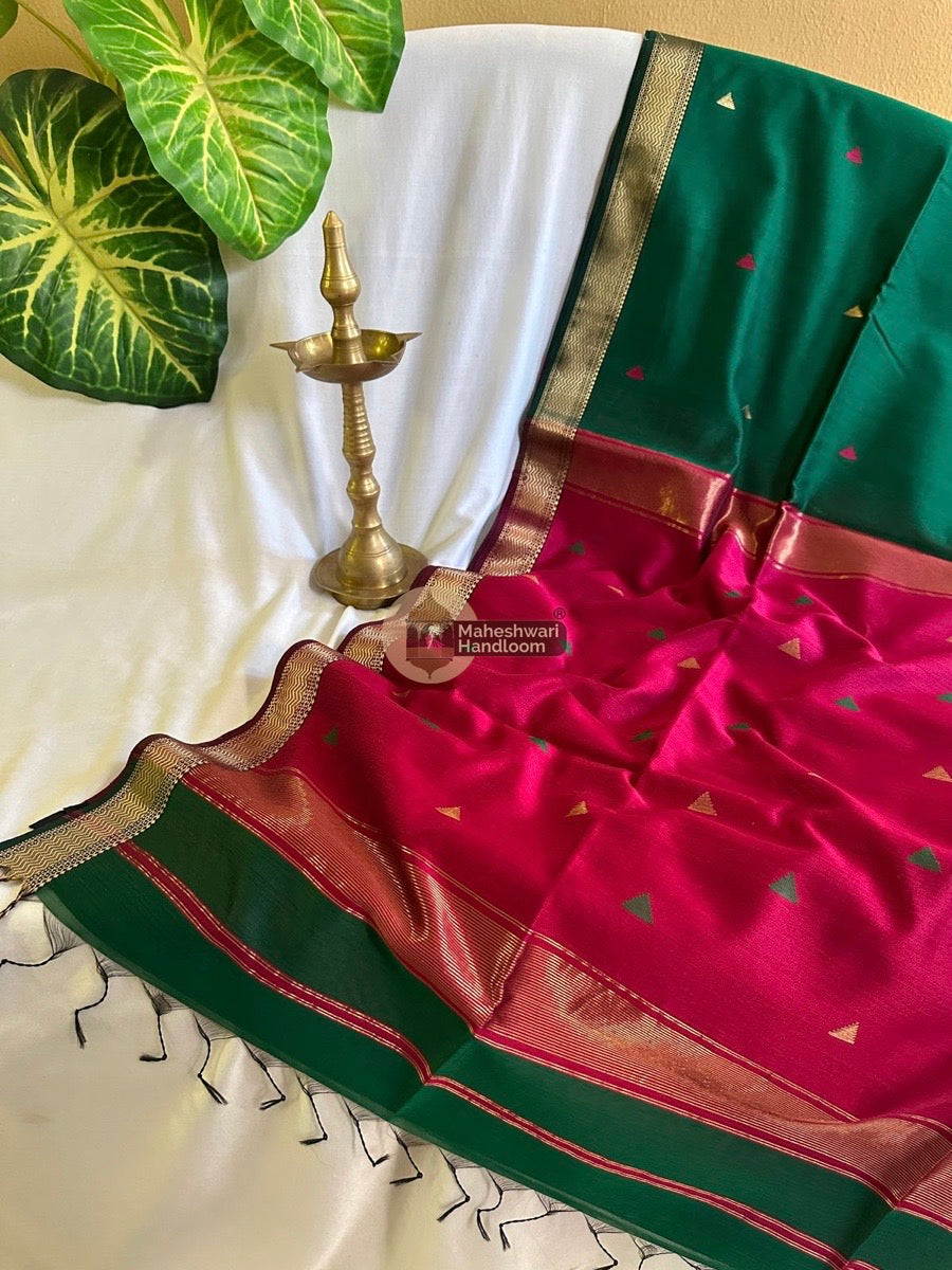 Maheshwari Green Zari Butti Saree 024