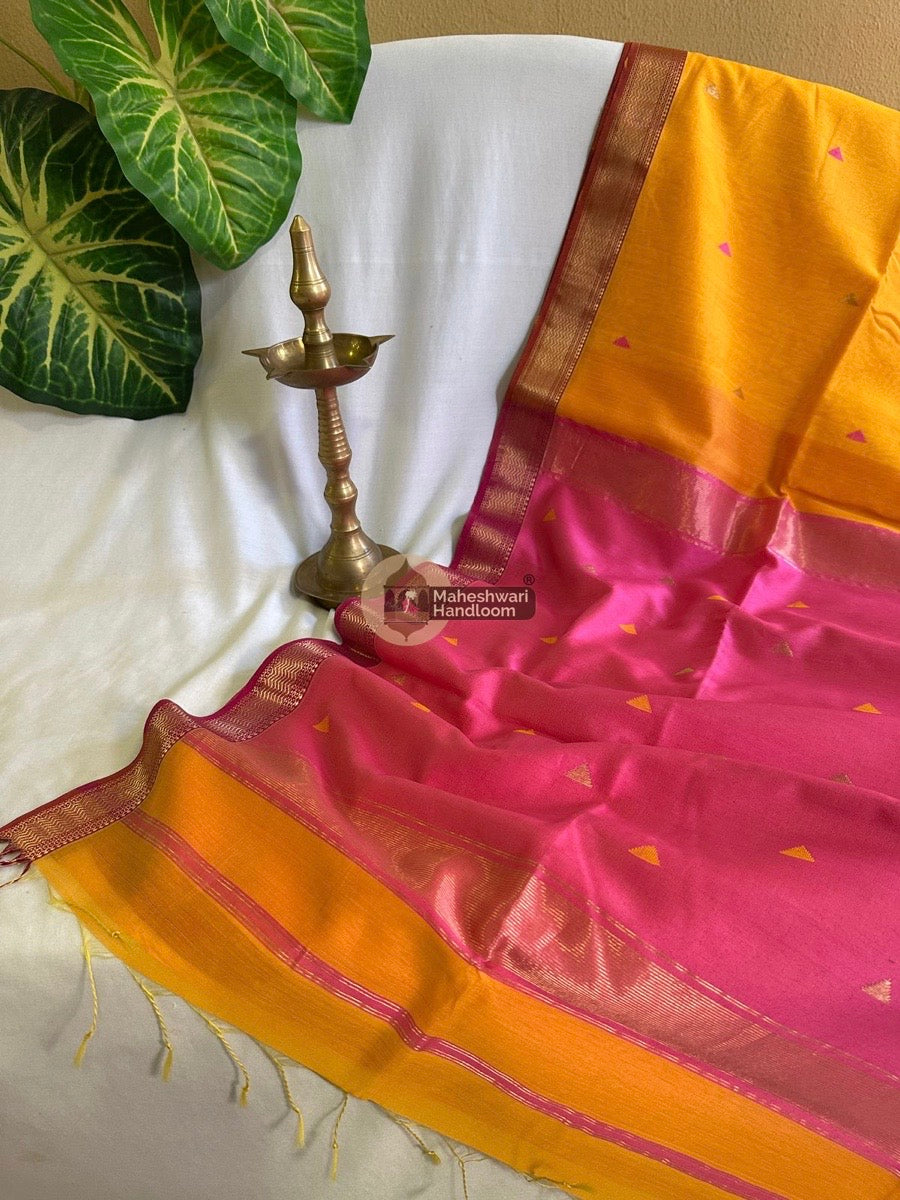 Maheshwari Turmeric Yellow Zari Butti Saree 013