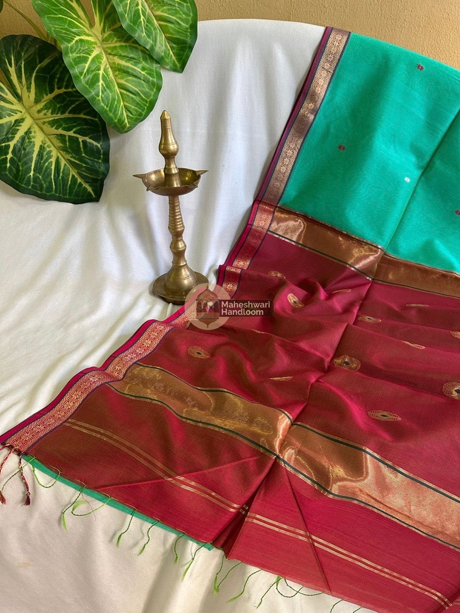 Maheshwari Aqua Green Butta-Butti Saree 06