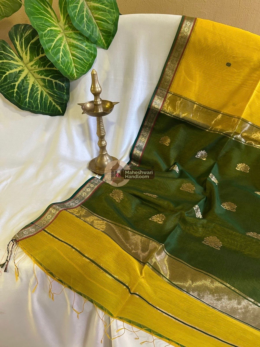 Maheshwari Mustard Yellow Butta-Butti Saree 02