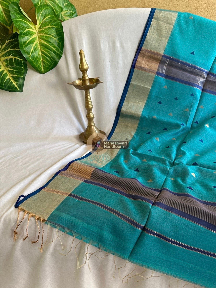 Sky Blue Zari Triangle Butti Maheshwari Saree 019