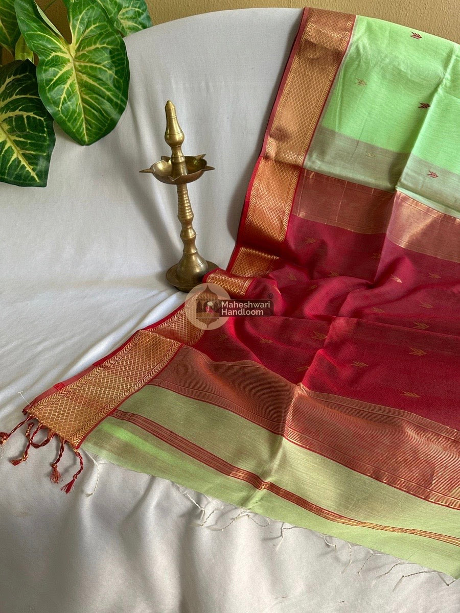 Maheshwari Pista Green Zari Butti Saree 03