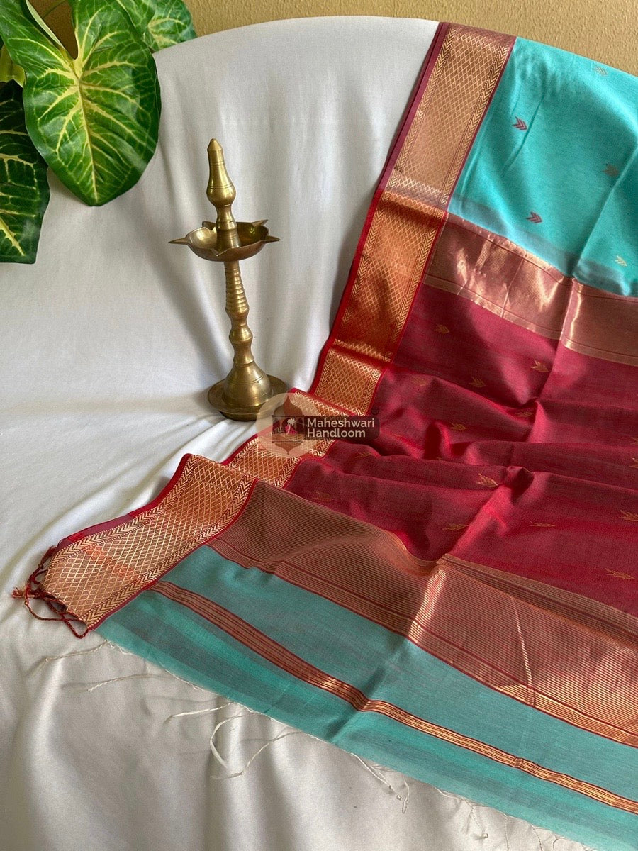 Maheshwari Sea Blue Zari Butti Saree 05