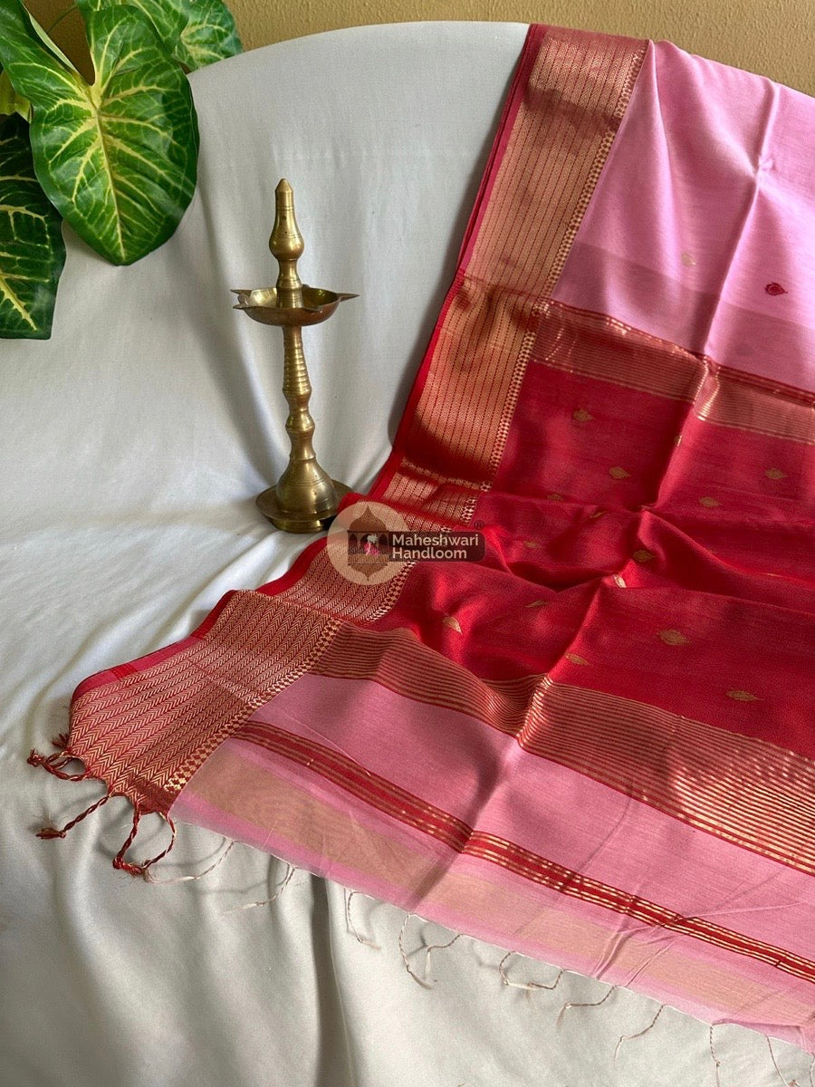 Maheshwari Pink Zari Butti Saree 06