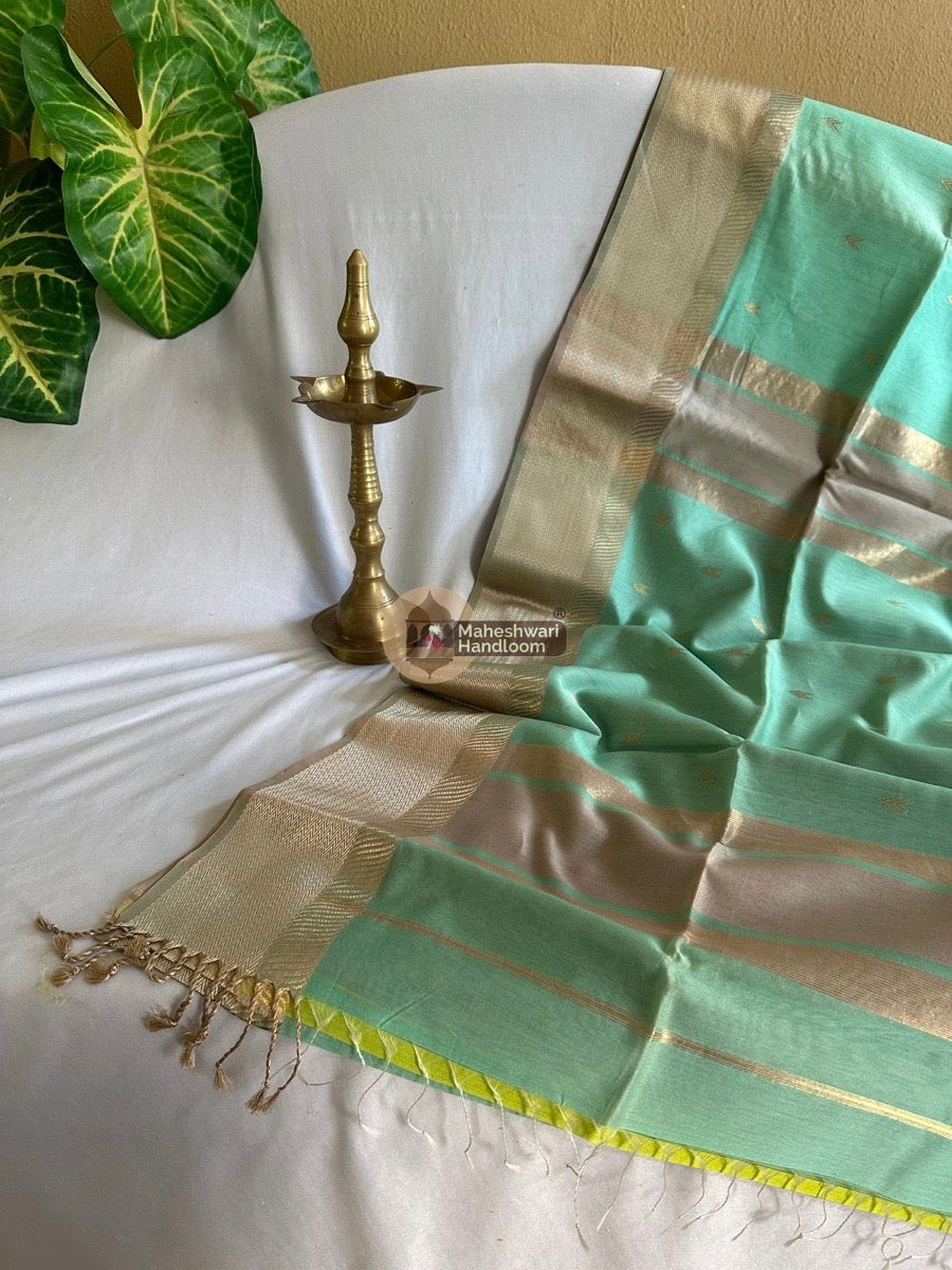 Maheshwari Sea Green Zari Butti Saree 010
