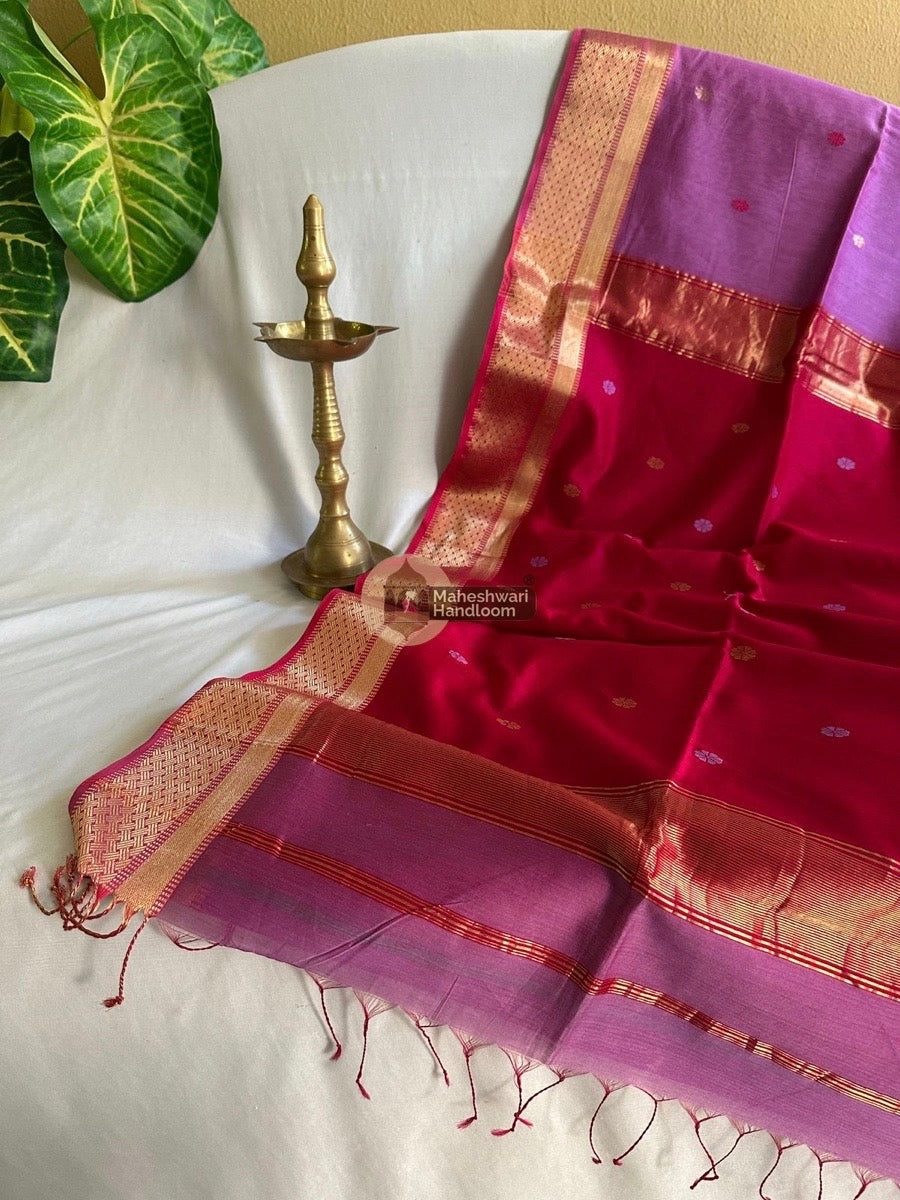 Onion Pink Zari Butti Maheshwari Saree 02