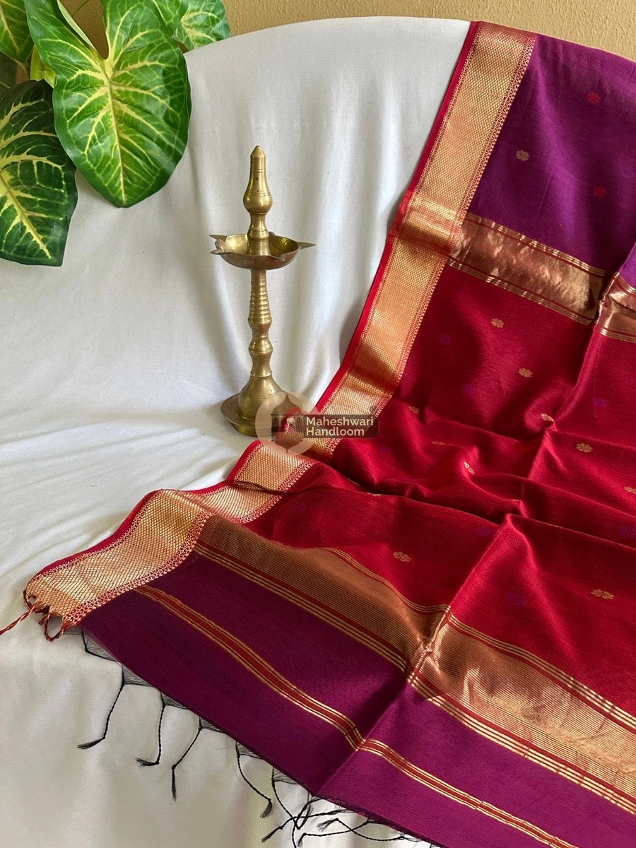 Purple Zari Butti Maheshwari Saree 012