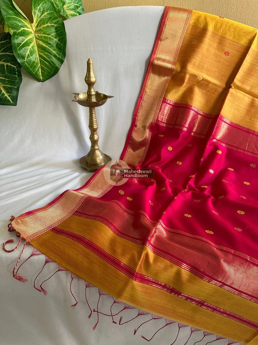 Mustard Yellow Zari Butti Maheshwari Saree 022