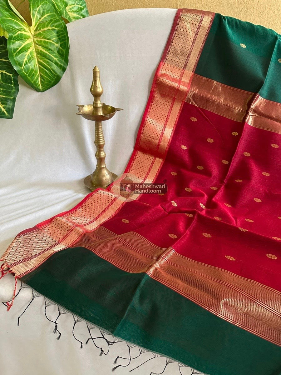 Green Zari Butti Maheshwari Saree 013