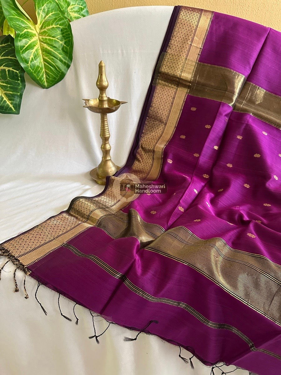 Purple Zari Butti Maheshwari Saree 016
