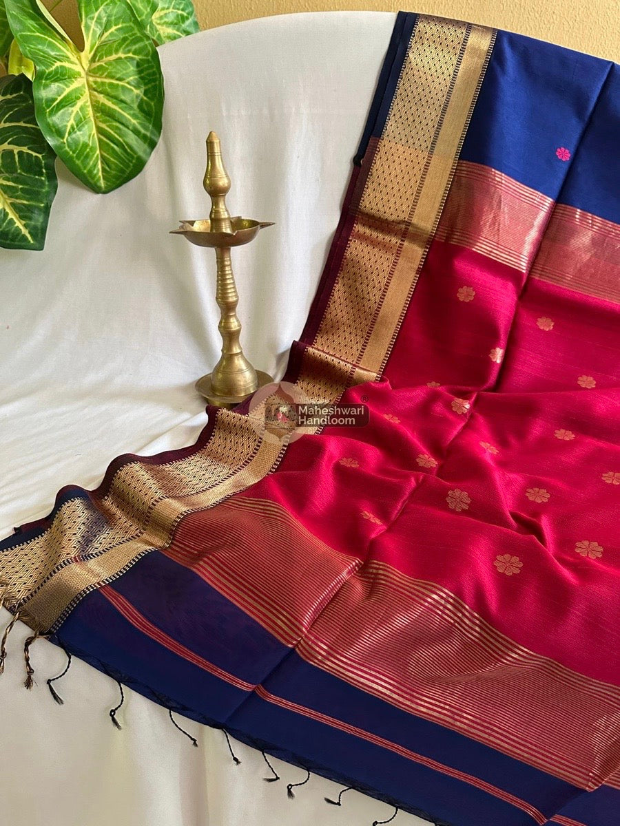 Blue Zari Butti Maheshwari Saree 010