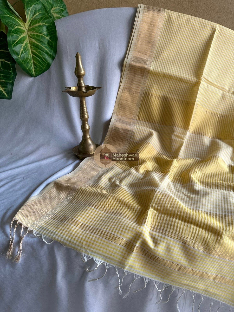 Maheshwari Yellow Self Checks Saree 013