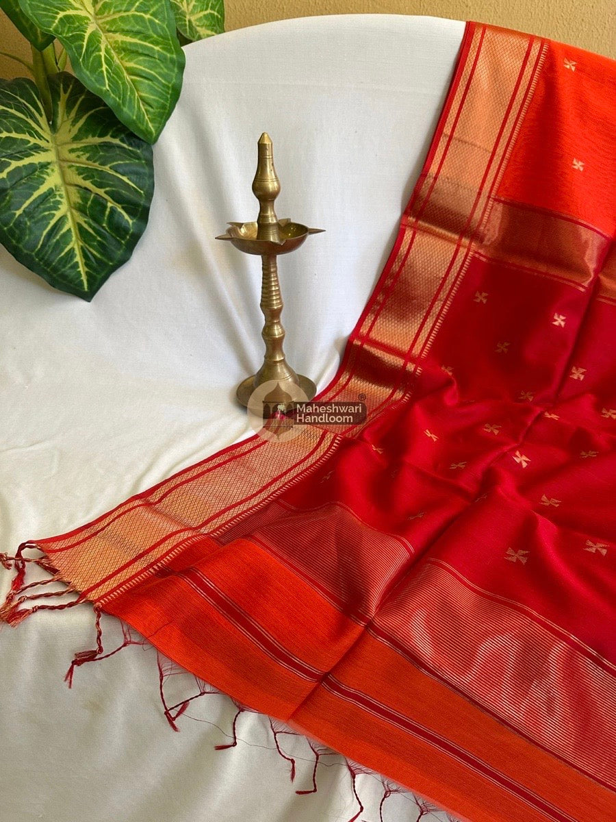 Maheshwari Orange Zari Butti Saree 011
