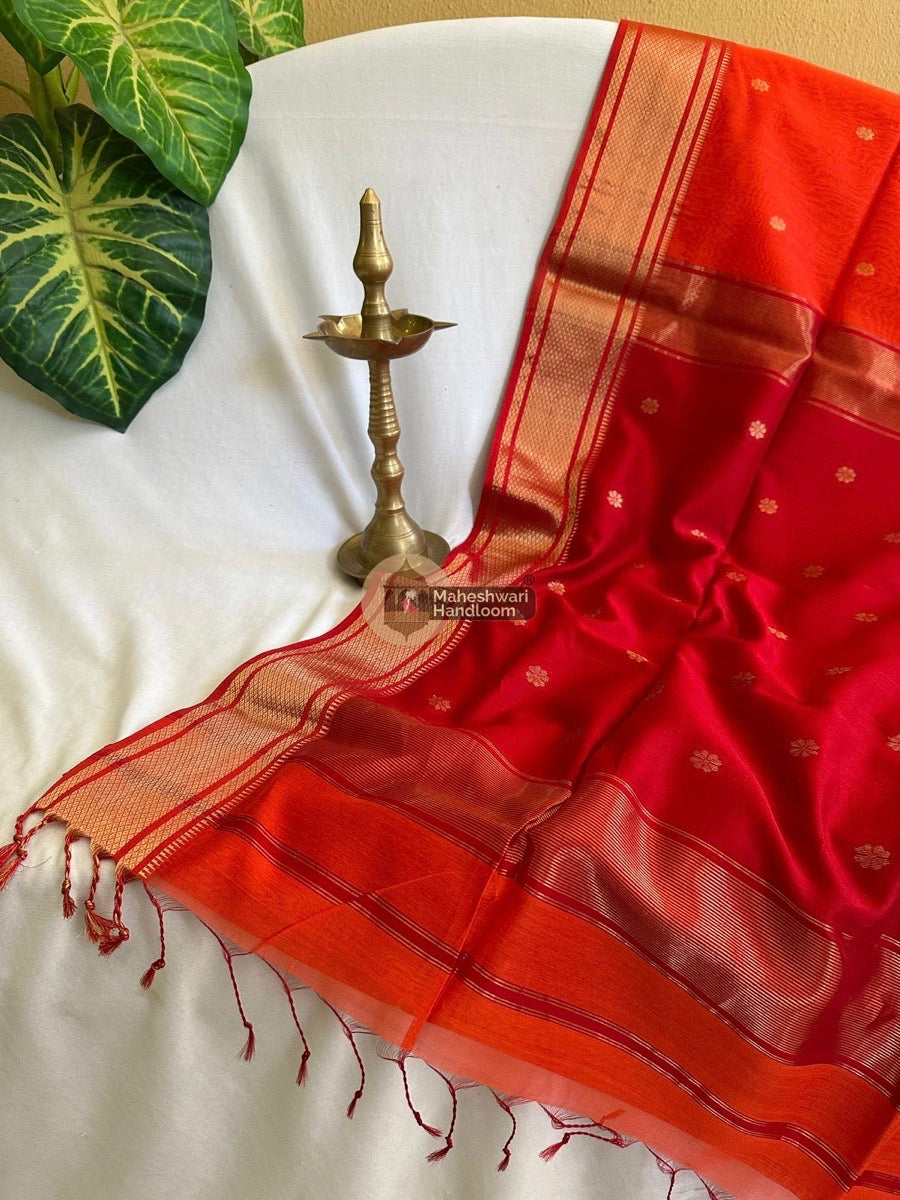 Maheshwari Orange Zari Butti Saree 015
