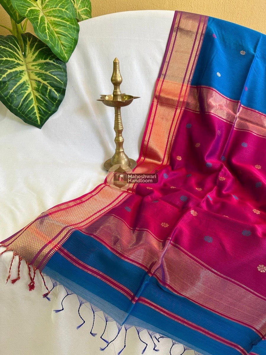 Maheshwari Dark Sky Blue Zari Butti Saree 016