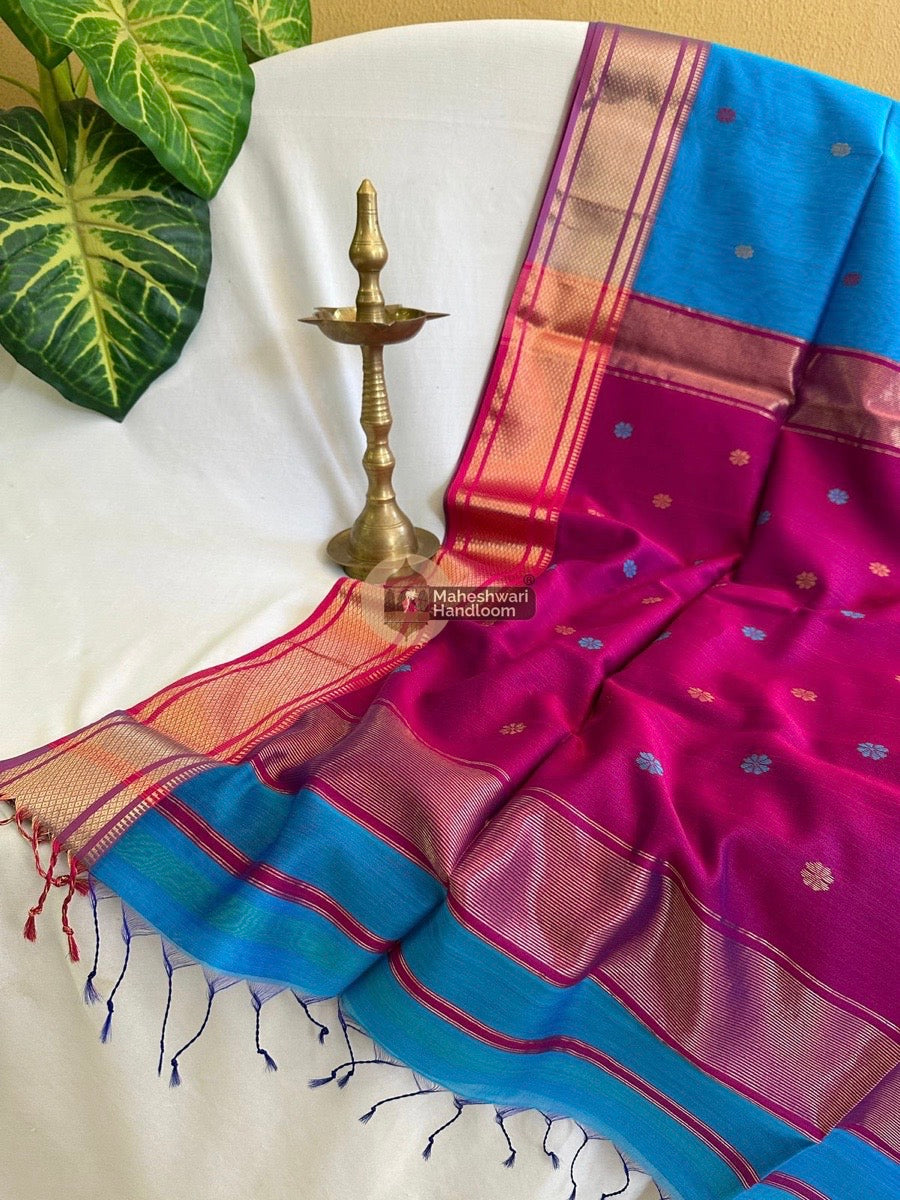 Maheshwari Dark Sky Blue Zari Butti Saree 02