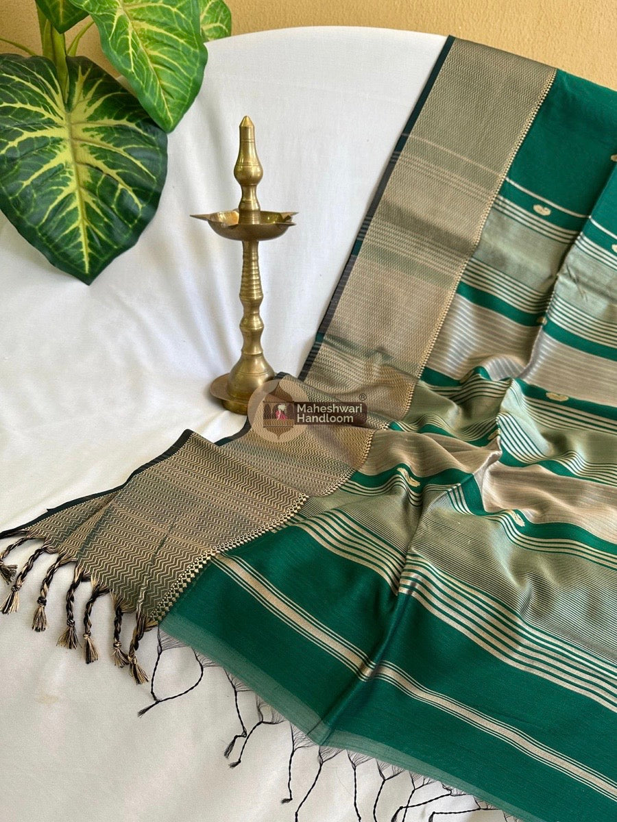Maheshwari Bottle Green Resham Butti Saree 02