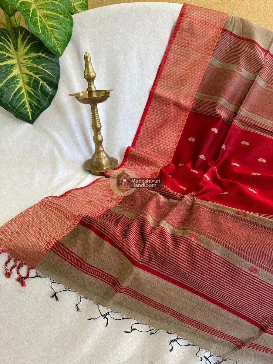 Maheshwari Beige Resham Butti Saree 01