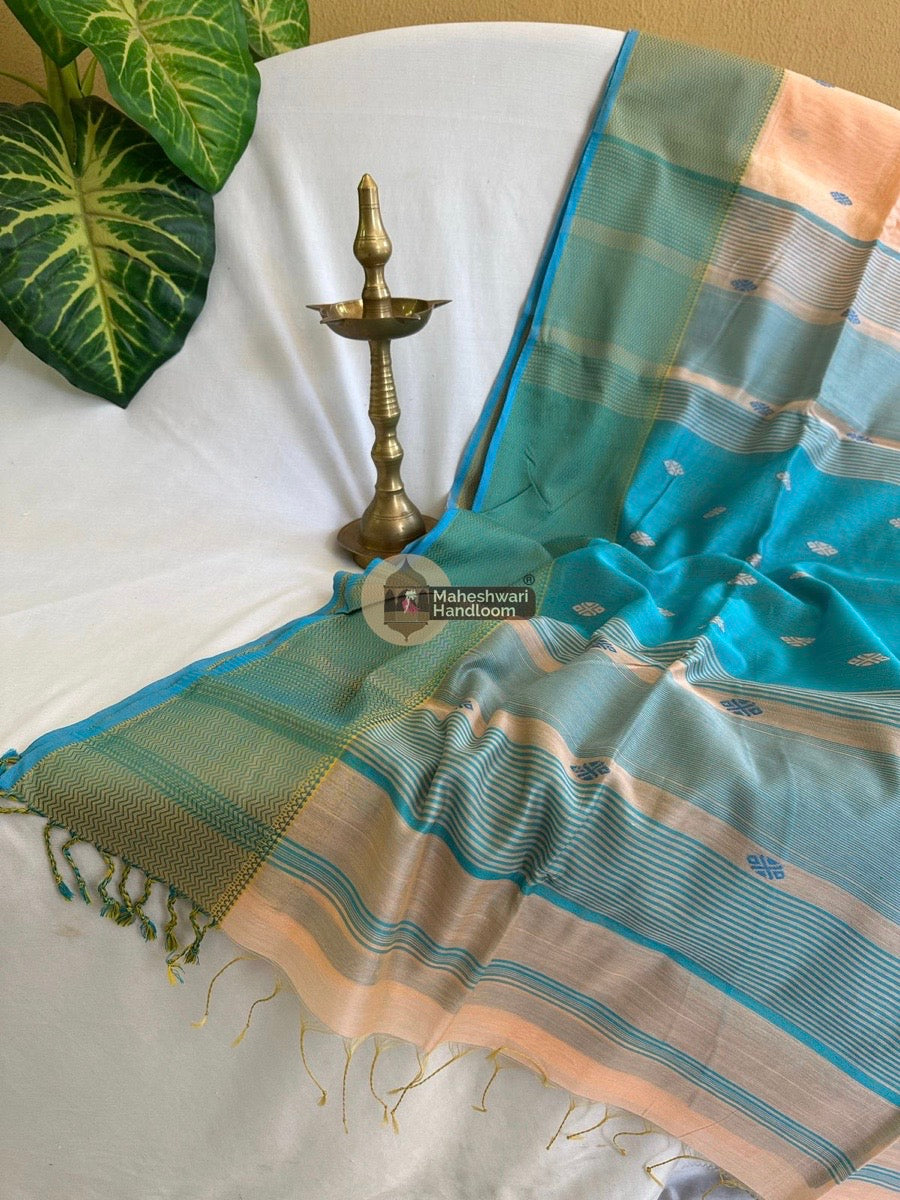 Maheshwari Peach Resham Butti Saree 04