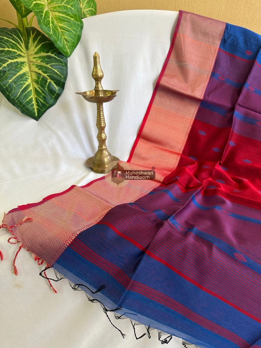 Maheshwari Dark Blue Resham Butti Saree 03 