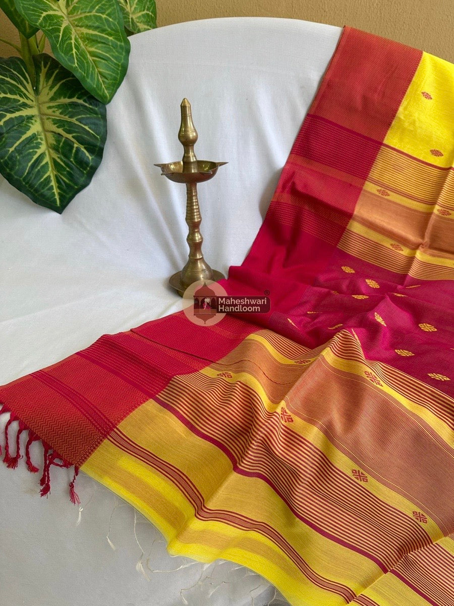 Maheshwari Lemon Yellow Resham Butti Saree 07