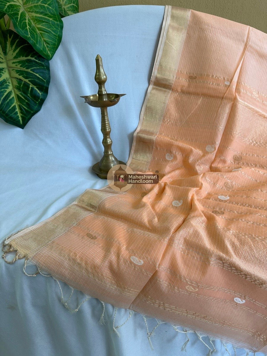 Peach Zari Butti ~ Maheshwari Saree 03