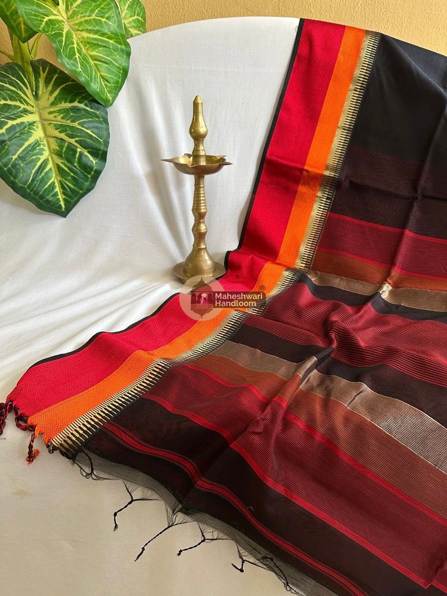 Maheshwari Black Multicolor Border Saree 01