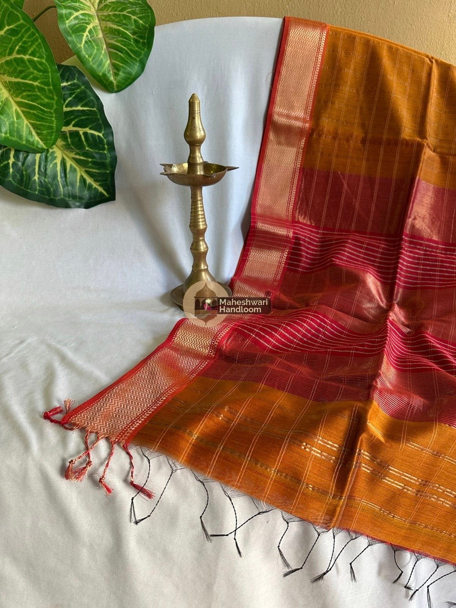 Maheshwari Mustard Yellow Zari Checks Weaving Body Saree 01