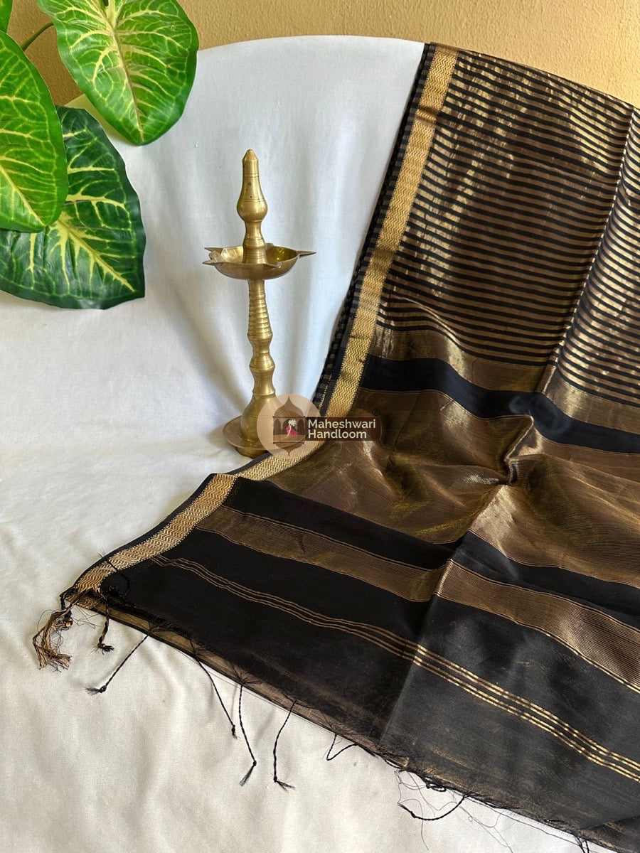 Maheshwari Black Tissue Silk Saree 01