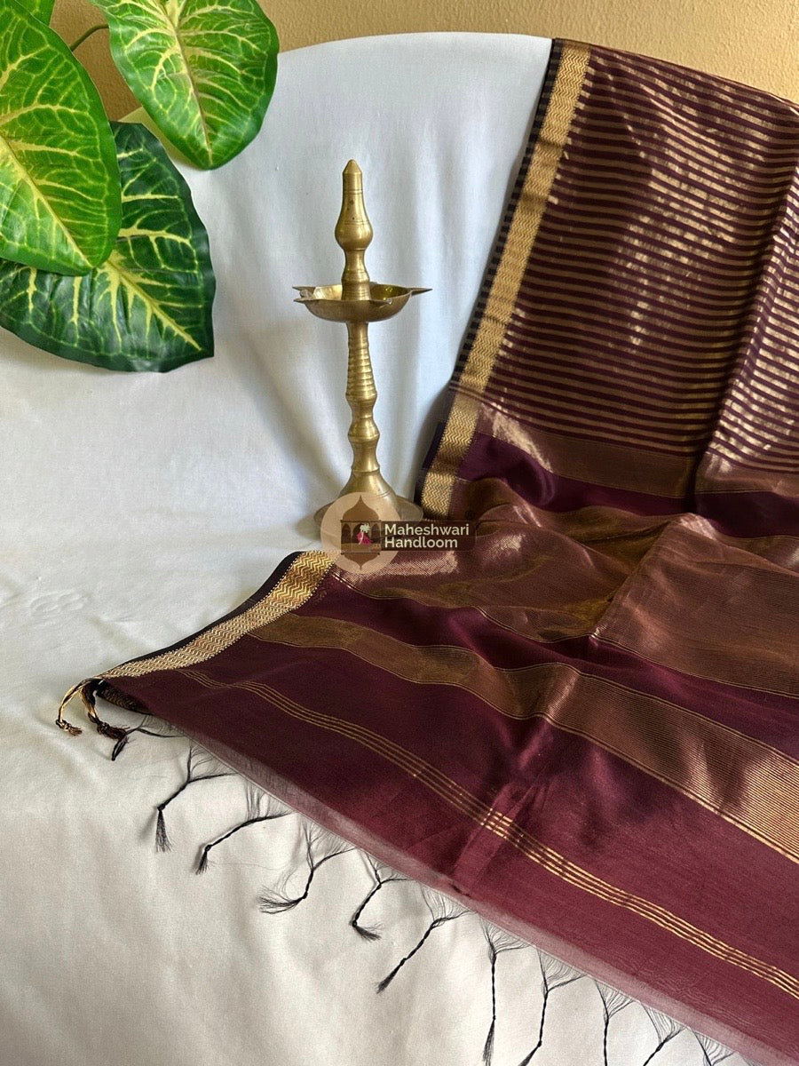 Maheshwari Wine Tissue Silk Saree 06