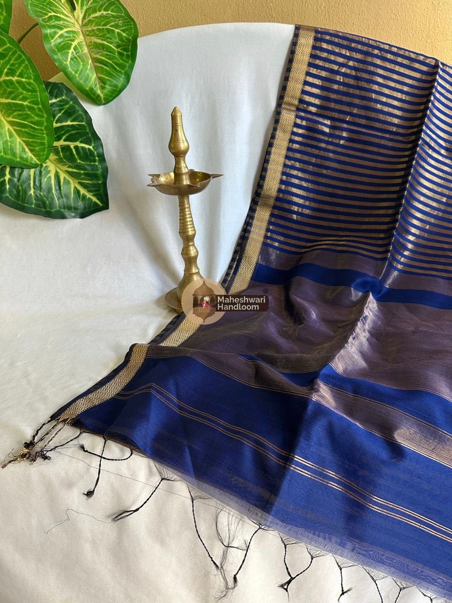 Maheshwari Royal Blue Tissue Silk Saree 04